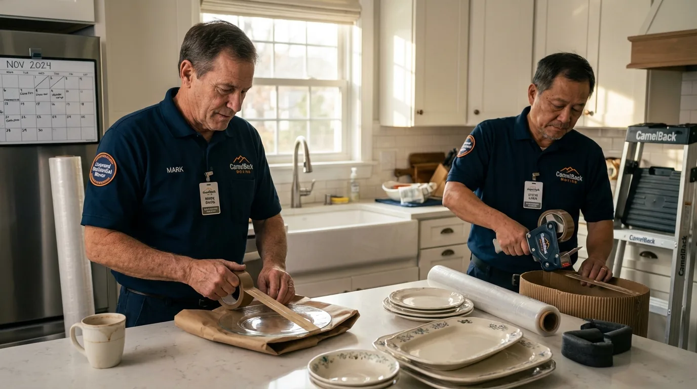 Professional crew packing kitchen dishware in Troy, TX